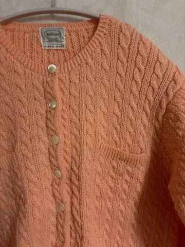 ballsey 케이블 짜임 울 100% 핸드니트 가디건 핑크