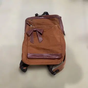 브라운 리본 포함 캔버스 백팩 Zara 오렌지 여성용 빅 백