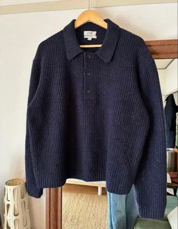 COS 네이비 캐시미어 니트 피케 셔츠