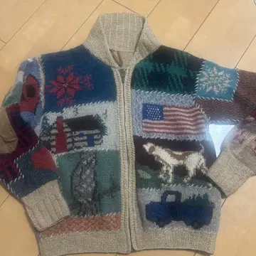 구제샵 구매 패치워크 디자인 니트 가디건 집업 스웨터