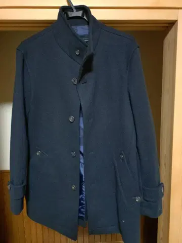 네이비 더블 브레스트 체스터 코트