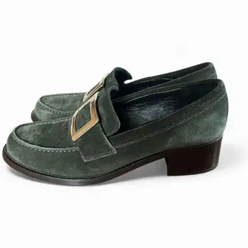 [ 새상품급 ] 파스쿠치 스웨이드 로퍼 카키 23-23.5 스퀘어 버클