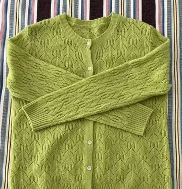 레이스 편직 긴팔 가디건 밝은 그린