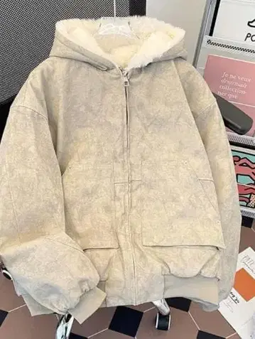플리스 안감 후드 부착 자켓 베이지