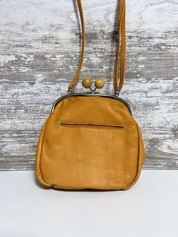 천연 가죽 가마구치 숄더백