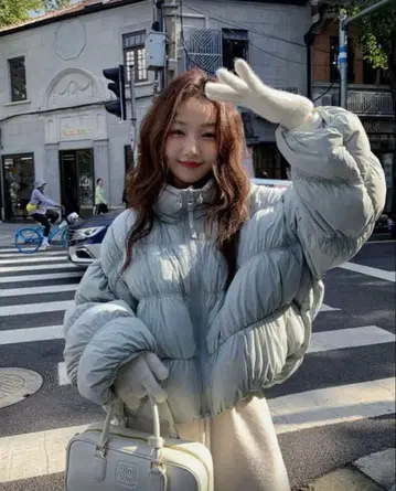 라이트 그레이 다운 자켓 충전솜 SHEIN