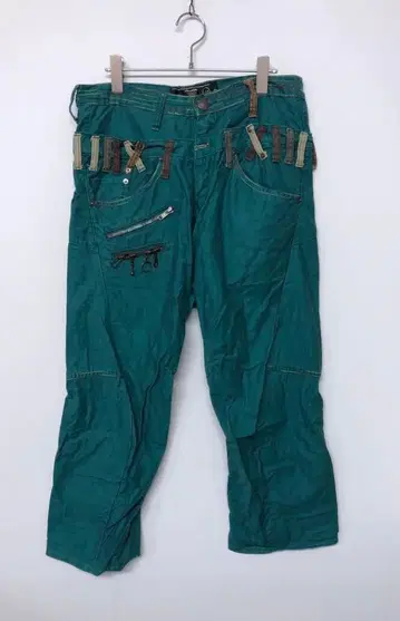 Y2K 헤이세이 구제 의류 기믹 더블 허리 다중 벨트 루프 컬러 팬츠