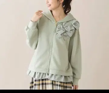 로즈 티아라 프릴 리본 포함 후드티 그린 42 사이즈