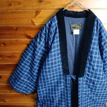 구루메 핸드메이드 한텐 반텐 반포 도테라 짱짱코 체크 무늬 파랑 네이비