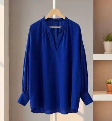 BARNYARDSTORM 파랑 V넥 벌룬 슬리브 블라우스