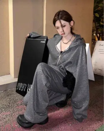 ViViDay [ 상하의 세트 ] 키라키라 후드 맨투맨 x 스웨트 팬츠