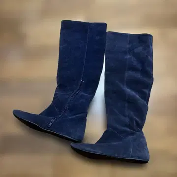 브롱스 네이비 스웨이드 롱 부츠 사이드 지퍼