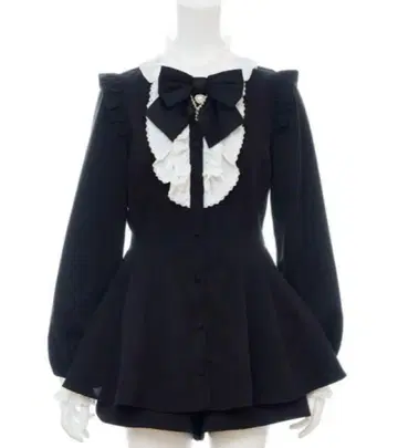 시크릿 허니 퍼프 슬리브 리본 원피스 셋업 블랙