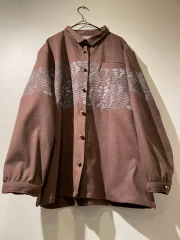 이마고 잎자루 패턴 자수 브라운 오버사이즈 셔츠 Emago