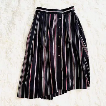 언타이틀 플레어 스커트 스트라이프 비대칭 버튼 셔츠풍 2