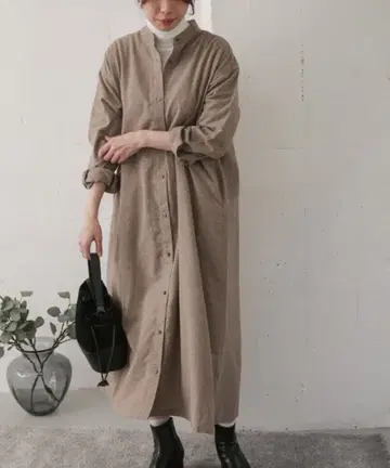 어반 리서치 도어스 코튼 플란넬 셔츠 원피스 브라운