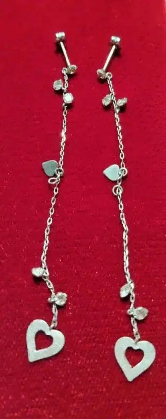 K14 화이트 골드 하트 참 롱 귀걸이