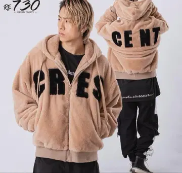 RE730 에코 퍼 로고 빅 후드티 블루종 보아 XL 베이지