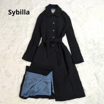 시빌라 롱 코트 맥시 길이 벨트 벨티드 코트 버튼 블랙 블랙