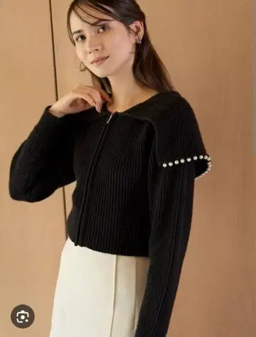 CELFORD 지퍼 펄 가디건 블랙