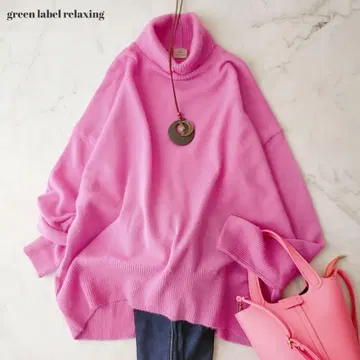 새상품급 그린 라벨 릴랙싱 핑크 터틀넥 긴팔 니트 울 혼방