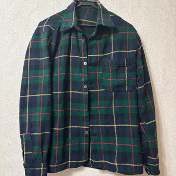 USA 구제 의류 플란넬 셔츠 XL 상당 그린 네이비 체크