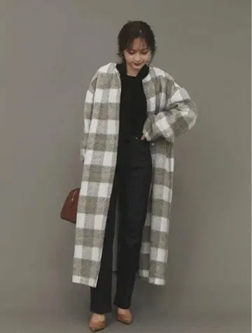 anuans 크루넥 샤기 롱 코트 MIX