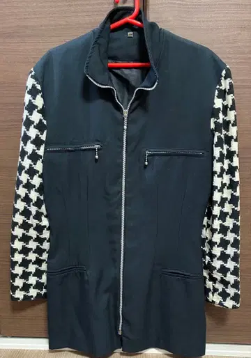 하운드 투스 패턴 소매 테일러드 자켓 블랙 풀 지퍼 14