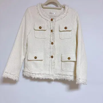 Ap 레트로 화이트 노카라 자켓 트위드 자켓