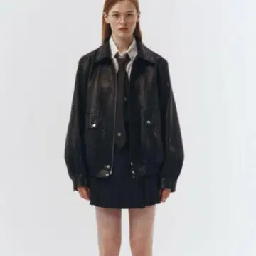 DUNST 블랙 오버 사이즈 빈티지 가죽 자켓