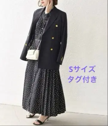 택 포함 쉽스 SHIPS 도트 밴드 카라 사이드 플리츠 원피스 S