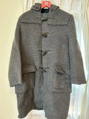 그레이 더플 코트 후드 부착