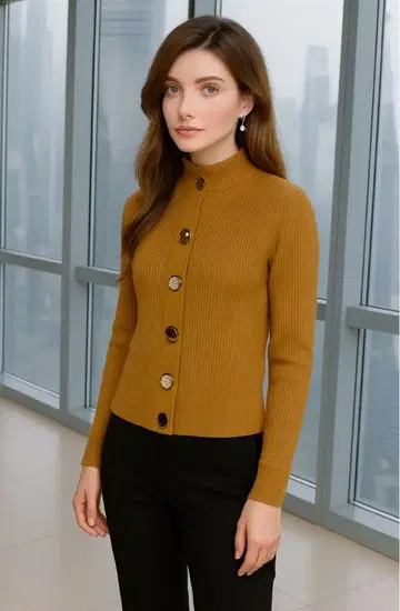 미사용 새상품 TORRAZZO DONNS 리브 머스타드 가디건