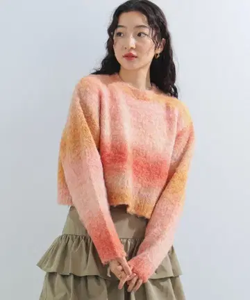 Ray BEAMS 컬러 그라데이션 크루넥 니트