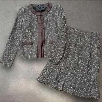 새상품급 뉴요커 트위드 노카라 자켓 스커트 세트