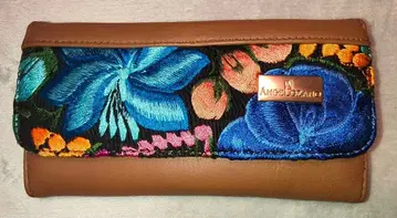 멕시코 가죽 자수 [ 가죽 자수 ] 꽃무늬 자수 이단 접이식 지갑