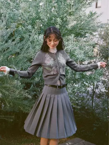 벨트 세트 미디 플리츠 스커트 릴리 브라운 LILY BROWN