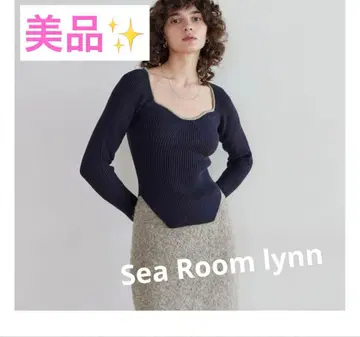 Sea Room lynn 바이컬러 라운드 헴 니트탑 네이비