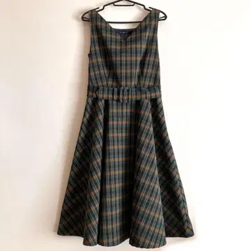 an another angelus V넥 체크 플레어 원피스