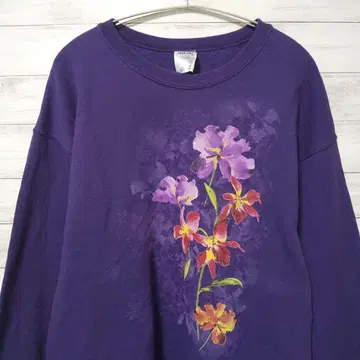 JERZEES 꽃 레트로 프린트 맨투맨 트레이닝복 USA 구제 의류