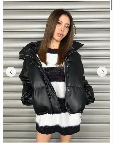 EGOIST 스탠드 카라 인조 가죽 패딩 자켓