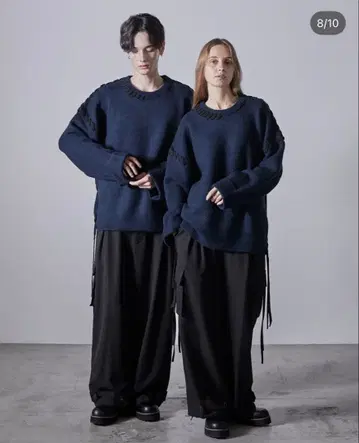 CLEL 핸드 스티치 사이드 레이스 니트