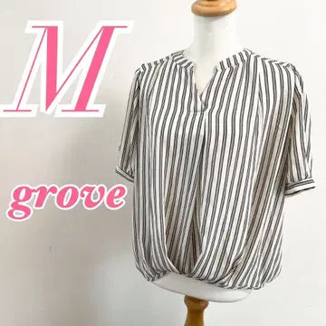 grove 반팔 스트라이프 블라우스 M 오피스 캐주얼 깔끔한 코디