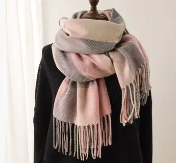 스트라이프 디자인 머플러 핑크 그레이