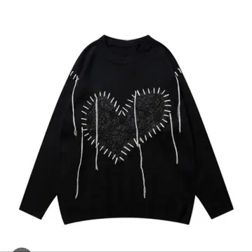 니트 [HOOK] 하트 패치워크 늘어뜨린 실 디자인 니트 남성용 여성용