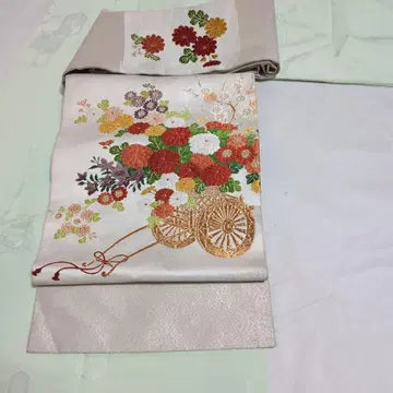 순수 실크 이로무지 이중 기모노, 나고야 오비 2종 세트 5800엔