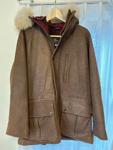 켄 컬렉션 브라운 가죽 코트 M 사이즈