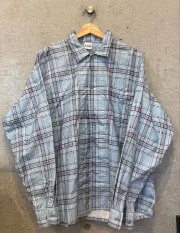 CGS. 스카이블루 체크 무늬 빅 사이즈 긴팔 셔츠