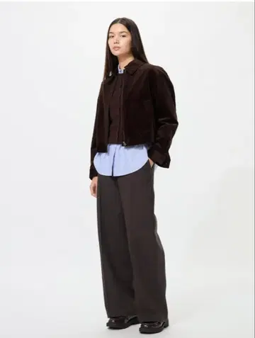 UNIQLO 브러쉬드 저지 와이드 팬츠 다크 브라운 롱 XS