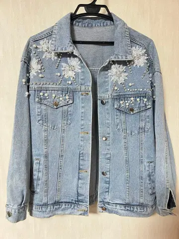 cawaii 펄 스팽글 장식 데님 자켓